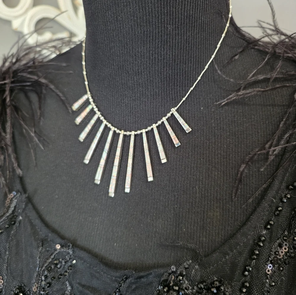 🆕️Chic STERLING Silver BAR Necklace with OPAL Inlay Details - Picture 1 of 14